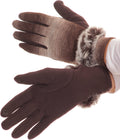 Sakkas Sophie Ombre Knitted Faux Fur Wrist Band Touch Screen Capable Gloves#color_DarkBrown/White