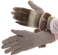 Sakkas Sophie Ombre Knitted Faux Fur Wrist Band Touch Screen Capable Gloves#color_Green/White