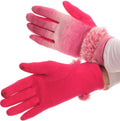 Sakkas Sophie Ombre Knitted Faux Fur Wrist Band Touch Screen Capable Gloves#color_Pink/White