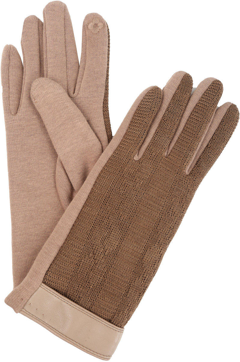 Sakkas Rayanne Soft Classic Knit Faux Leather Wrist Band Touch Screen Warm Gloves