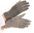 Sakkas Rayanne Soft Classic Knit Faux Leather Wrist Band Touch Screen Warm Gloves#color_Grey
