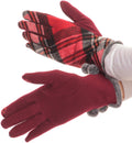 Sakkas Valy Classic Winter Checker Patterned Faux Fur Pom Pom Touch Screen Gloves#color_Red