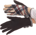 Sakkas Valy Classic Winter Checker Patterned Faux Fur Pom Pom Touch Screen Gloves#color_Sand