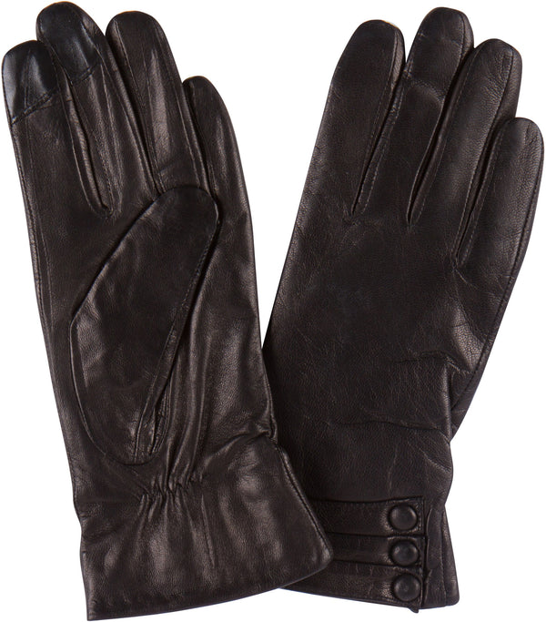 Sakkas Syle Womens Touch Screen Real Leather Three Button Fitted Gloves #color_Black