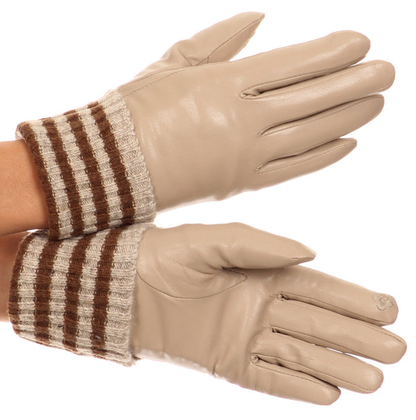 Sakkas Oda Warm Striped Wool Cuff Winter Touch Screen Wrist Length Gloves#color_Beige