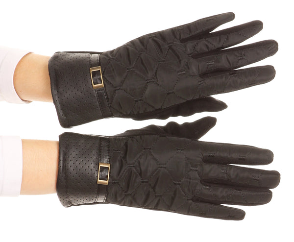 Sakkas Emie Quilted and Lace Super Soft Warm Driving Gloves Touch Screen Capable#color_17104-Black