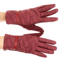 Sakkas Emie Quilted and Lace Super Soft Warm Driving Gloves Touch Screen Capable#color_17105-Burgundy