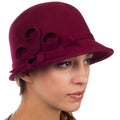 Womens Bernadette Vintage Style 100% Wool Cloche Bucket Winter Hat with Flower Accent#color_Burgundy