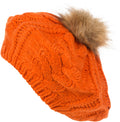 Sakkas Knit Faux Fur Pom Slouch Beret#color_Orange