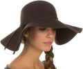 Sakkas Womens 100% Wool Wide Brim Foldable Floppy Hat#color_Brown