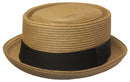 Mens Structured 100% Paper Straw Flat Top Pork Pie Fedora Hat
