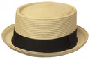 Mens Structured 100% Paper Straw Flat Top Pork Pie Fedora Hat