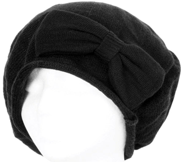Bow Accented Light Knit Fashion Beret / Slouch Hat Choose from 4 Colors