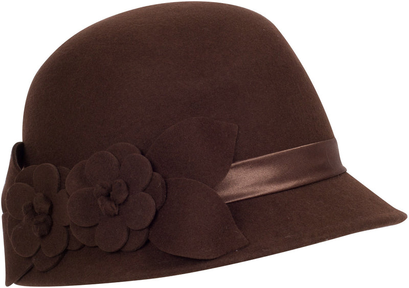 Sakkas Vivian Vintage Style 100% Wool Cloche Bell Hat with Flower Accent