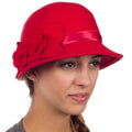 Sakkas Vivian Vintage Style 100% Wool Cloche Bell Hat with Flower Accent#color_Red