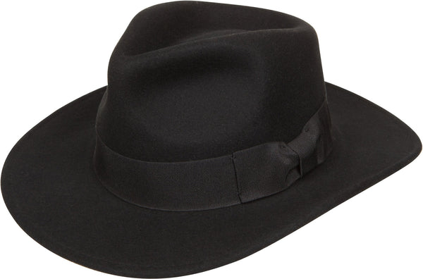 Sakkas Flynn Grosgrain Bow Wide Brim Wool Fedora#color_Black