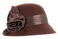 Sakkas Marilyn Vintage Style Wool Cloche Bucket Winter Hat with Satin Flower