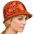 Sakkas Marilyn Vintage Style Wool Cloche Bucket Winter Hat with Satin Flower