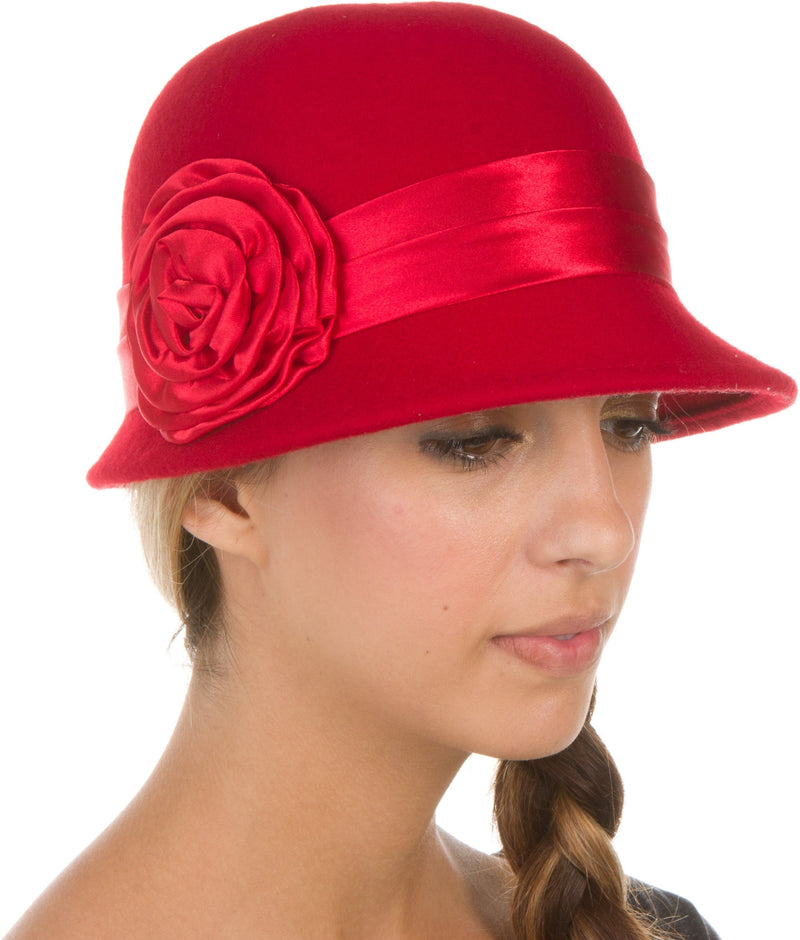 Sakkas Womens Vintage Style 100% Wool Cloche Bucket Bell Winter Hat with Flower