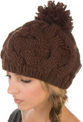 Sakkas Cable Knit Pom Pom Thick Slouch Hat#color_Chocolate