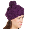 Sakkas Cable Knit Pom Pom Thick Slouch Hat#color_Eggplant