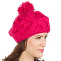 Sakkas Cable Knit Pom Pom Thick Slouch Hat#color_Fuchsia