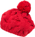 Sakkas Cable Knit Pom Pom Thick Slouch Hat#color_Red
