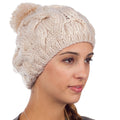 Sakkas Cable Knit Pom Pom Thick Slouch Hat#color_Beige