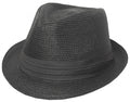 Mens Structured 100% Paper Straw Black Band Fedora Hat#color_Black
