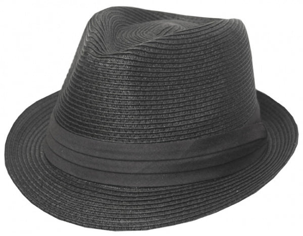 Mens Structured 100% Paper Straw Black Band Fedora Hat#color_Black