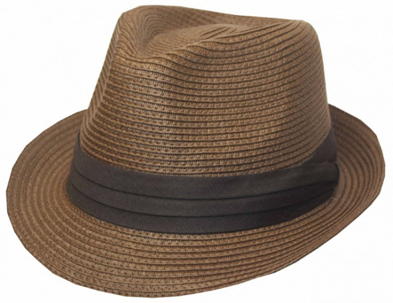Mens Structured 100% Paper Straw Black Band Fedora Hat