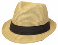 Mens Structured 100% Paper Straw Black Band Fedora Hat#color_Natural