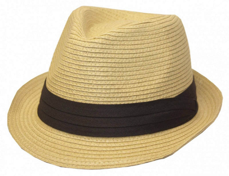 Mens Structured 100% Paper Straw Black Band Fedora Hat