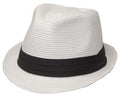 Mens Structured 100% Paper Straw Black Band Fedora Hat#color_White
