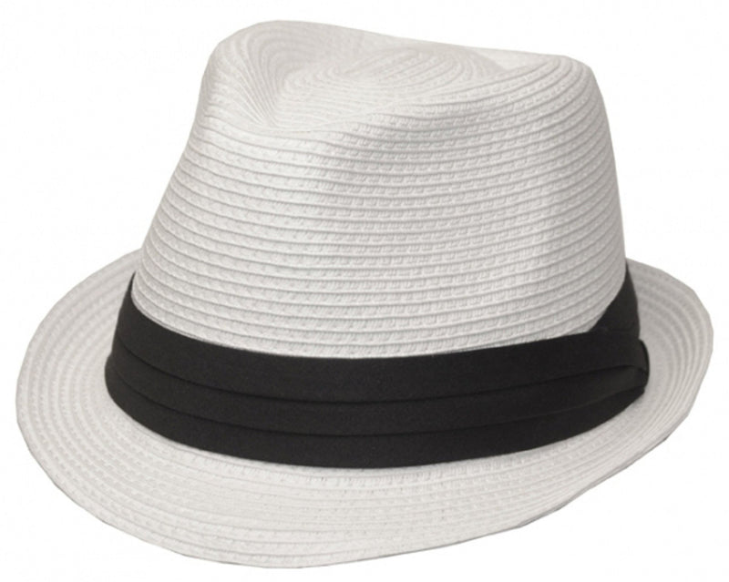 Mens Structured 100% Paper Straw Black Band Fedora Hat