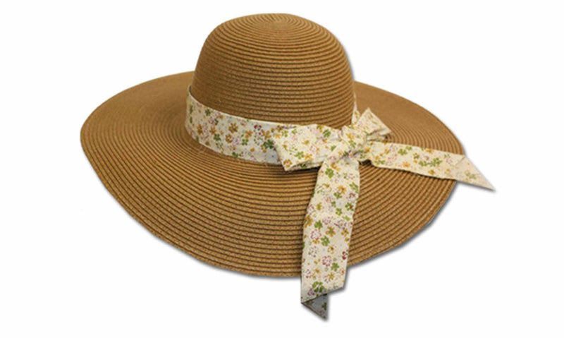 Sakkas Women's Sweet Floral Ribbon Accent UPF 50+ Floppy Brim Straw Hat
