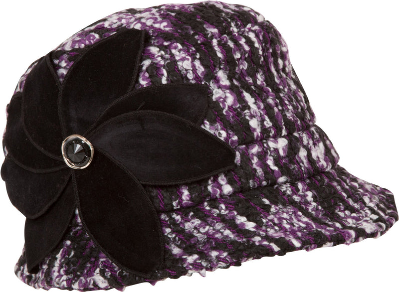 Sakkas Womens Wool Blend Foldable Cloche Bucket Winter Hat with Velvet Flower Accent