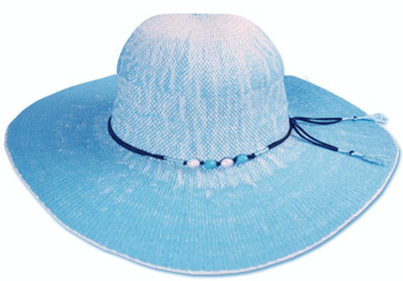 Womens UPF 50+ 100% 2-Tone Paper Straw Beaded Accent Wide Brim Floppy Hat