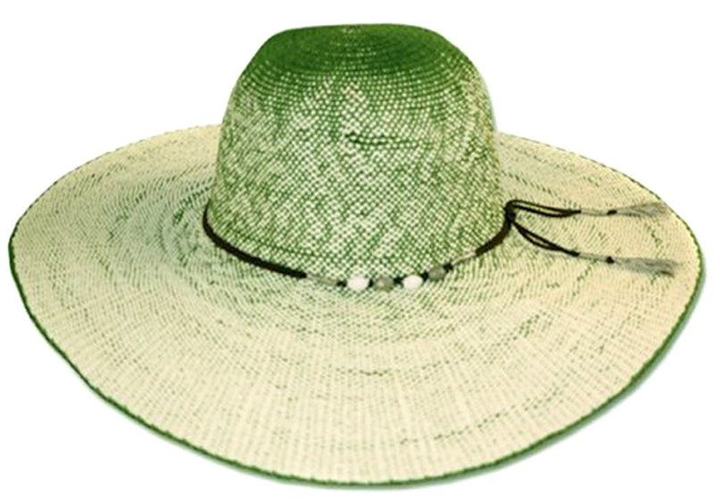 Womens UPF 50+ 100% 2-Tone Paper Straw Beaded Accent Wide Brim Floppy Hat