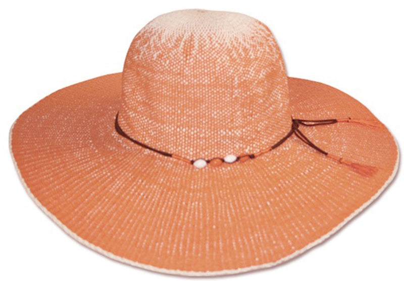 Womens UPF 50+ 100% 2-Tone Paper Straw Beaded Accent Wide Brim Floppy Hat