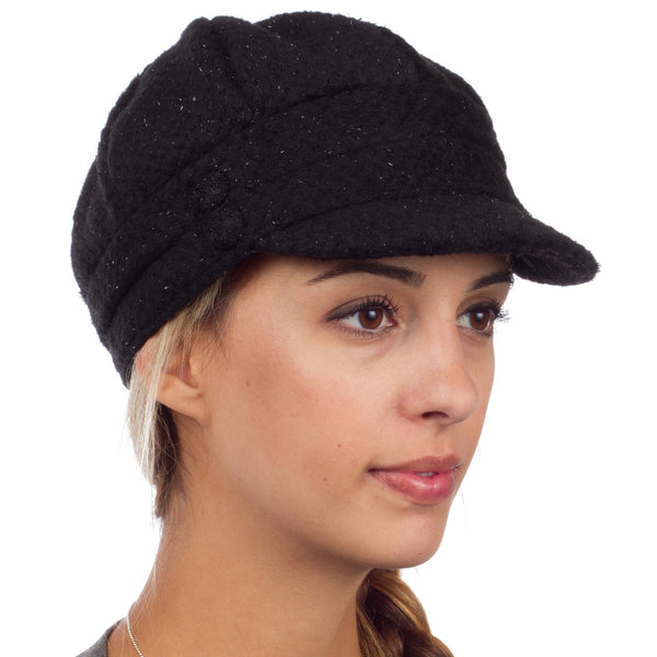 Sakkas Womens Wool Blend Newsboy / Cabbie Winter Hat / Cap with Buttoned Detail