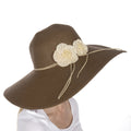 Sakkas Bella UPF 50+ 100% Paper Straw Flower Accent Wide Brim Floppy Hat#color_Brown