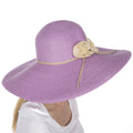 Sakkas Bella UPF 50+ 100% Paper Straw Flower Accent Wide Brim Floppy Hat#color_Lavender
