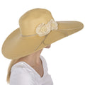 Sakkas Bella UPF 50+ 100% Paper Straw Flower Accent Wide Brim Floppy Hat#color_Natural