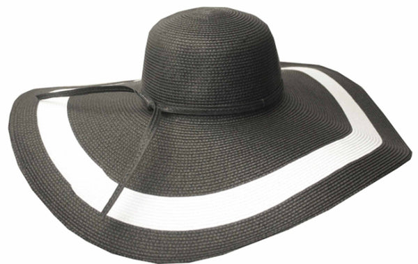 Sakkas Women's Contrast Stripe UPF 50+ Extra Wide Floppy Brim Straw Hat