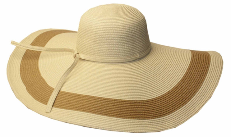 Sakkas Women's Contrast Stripe UPF 50+ Extra Wide Floppy Brim Straw Hat