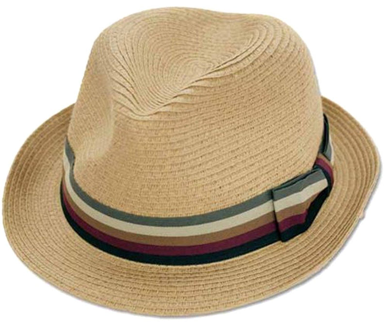Sakkas Striped Bow Pinch Crown Straw Hat