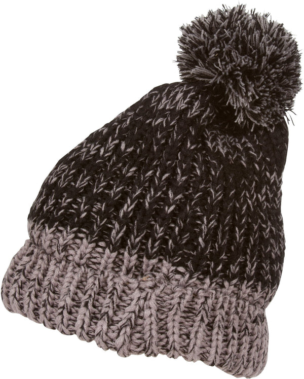 Sakkas Two Tone Thick Knit Pom Pom Beanie#color_Black