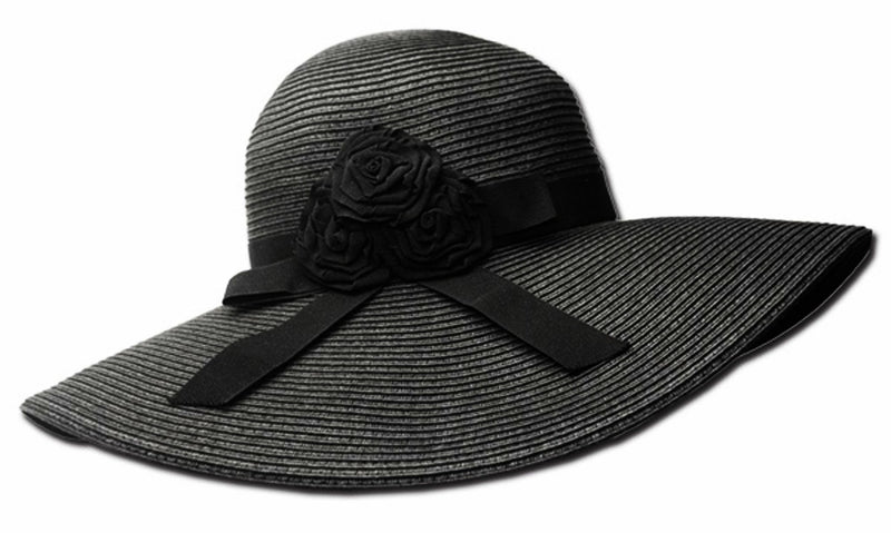 Sakkas Womens UPF 50+ 100% Paper Straw Ribbon Flower Accent Wide Brim Floppy Hat