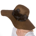 Sakkas Daisy UPF 50+ 100% Paper Straw Flower Accent Wide Brim Floppy Hat#color_Brown